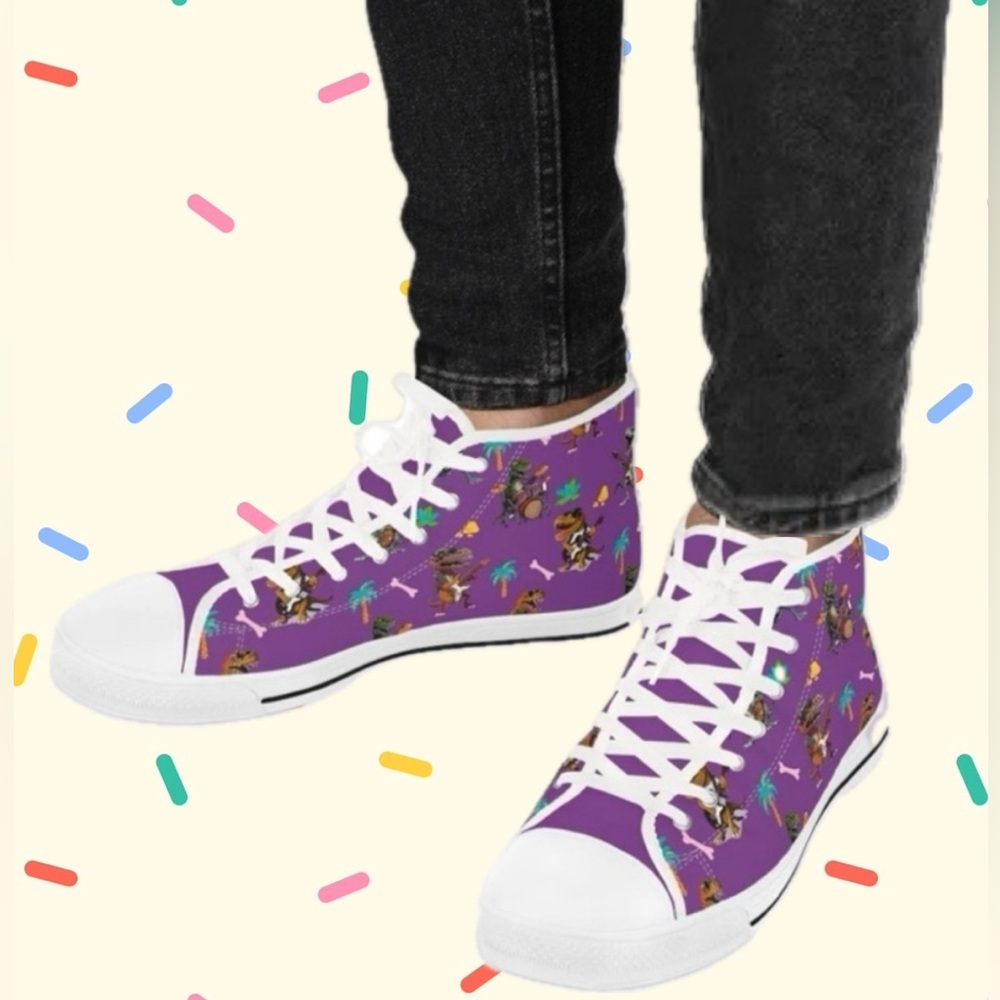 NWOT Unisex T-Rex Drums & Guitars High Top sneakers